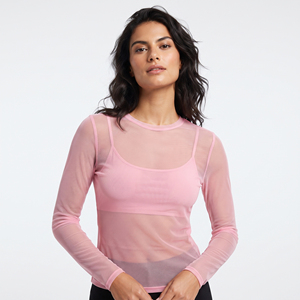 <b>Women's</b> Sheer <b>Mesh</b> <b>Top</b> Crew-Neck Long Sleeve Slim Fit Sporty Sheer T-Shirt Breathable Knitted Summer Quick Dry Sheer <b>Mesh</b> Tee - Product Image 1