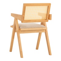 Silla de Comedor Moderna Contemporánea de Madera Negra con Respaldo de Ratán Sintético y Patas Geométricas en Forma de V para Comedor de Apartamento