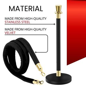 Set di 6 Pali in Acciaio Inox Nero con Tappeto Rosso da 1,5m e Corda in Velluto, Pali Neri per Teatri e Feste, Supporti per Striscioni - Product Image 4