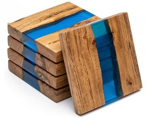 Sous-verres carrés de luxe en bois et résine, faits à la main, écologiques, antidérapants, 4x4 pouces, 10 mm d'épaisseur, très demandés - Product Image 2