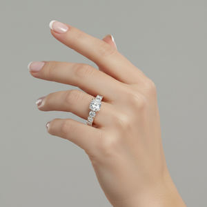 Anillo de compromiso de diamante cultivado en laboratorio Stonewels, estilo vintage, corte cojín, engaste de garras con piedras laterales, oro de 14K, anillo nupcial certificado - Product Image 5