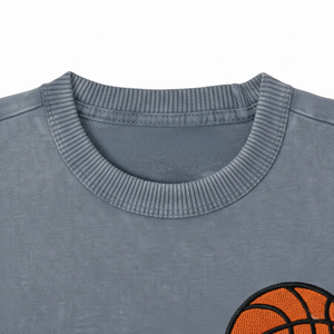 Camiseta Personalizada para Hombre, 100% Algodón Lavado, de Corte Ajustado, Manga Corta, Transpirable y que Absorbe la Humedad, con Bordado de Baloncesto - Product Image 3