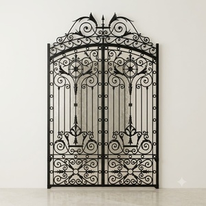 Puerta doble de hierro resistente a la oxidación, estilo victoriano, con recubrimiento en polvo, fácil de montar, adecuada para uso en exteriores. - Product Image 1