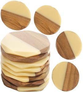 Posavasos Redondos de Madera de Mango y Resina Epoxi Hechos a Mano, Color Natural y Crema, 300 mm de Diámetro, Tamaño Personalizado - Product Image 1