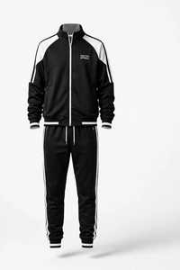 Conjunto Deportivo Unisex Negro de Manga Larga con Cierre de Media Cremallera y Dobladillo Dividido 2 en 1, Ropa Deportiva de Otoño Transpirable y Ligera con Bolsillos Laterales y Ajuste Regular - Product Image 5