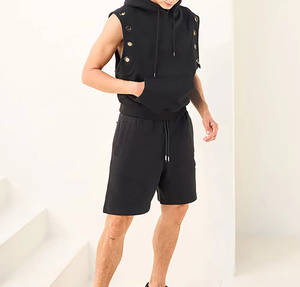 Chaleco con Capucha sin Mangas para Hombre, Color Negro, con Detalle de Ojales Metálicos, Estilo Urbano, 100% Algodón, Logotipo Personalizado, Invierno - Product Image 3