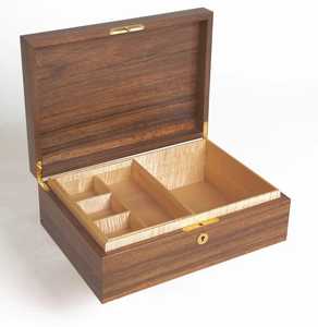 Solid Walnut Wooden Jewelry Box Divided <b>Storage</b> Compartments Lock Key Keepsake <b>Chest</b> Large Hinged Rectangular Wooden Organizer - Product Image 1