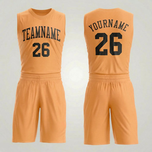 Conjunto de camiseta de baloncesto personalizada, color naranja, sin mangas, 100% poliéster, transpirable, con estampado del nombre del equipo, uniformes unisex para adultos - Product Image 1