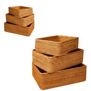 Durable Rectangular Wicker RATTAN <b>BASKET</b> / <b>TRAY</b> 3-Piece Handmade Storage and Serving <b>Tray</b> Collection - Product Image 1