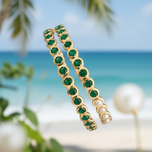 Classic Green AD Style Fine Gold Polished <b>Copper</b> <b>Bangles</b> with Zircon and Pearl - Product Image 2