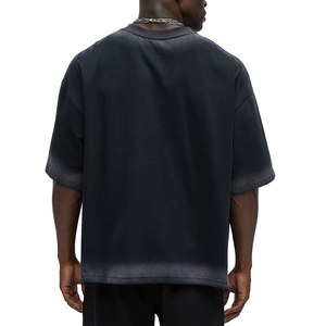 T-shirt Homme Personnalisé Vintage Noir Délavé Coupe Oversize Épaisse Épaules Tombantes Streetwear Uni Décontracté en Jersey Tricoté - Product Image 2