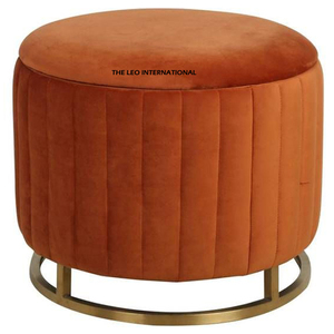 Taburete Otomano de Metal, Mueble para Sala de Estar, Comedor u Oficina, Tapizado en Terciopelo Azul, Decoración para el Hogar - Product Image 6