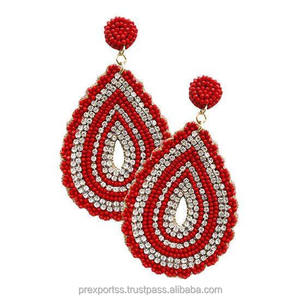 Pendientes Colgantes Ligeros de Aleación Hechos a Mano con Corte Esmeralda para Mujer, Estilo Lindo y a la Moda, con Cuentas Bordadas Multicolor, Tipo Aro Llamativo - Product Image 4