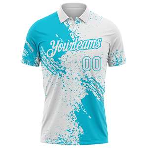 Wholesale <b>Baseball</b> Jersey Men's Short Sleeve Moisture Wicking Polyester Team Name Print White Turquoise Polo Shirt - Product Image 2