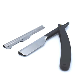 Barber <b>Razor</b> Black Coated Custom Logo Solid Stainless Steel Barber Straight Shaving <b>razor</b> With Exposed Blade Top Quality - Product Image 6
