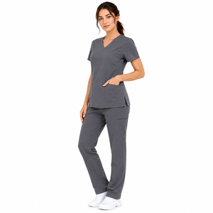 Ensemble d'uniformes médicaux professionnels pour femmes, couleur unie, confortable et extensible, personnalisable, en tissu sergé - Product Image 2