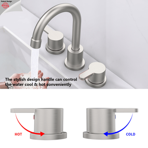 Rubinetto per lavabo bagno a 2 maniglie, 8 pollici, 3 fori, con beccuccio girevole a 360°, finitura Nichel Spazzolato, con scarico a scomparsa - Product Image 3