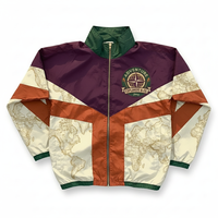 Chaqueta Bomber Vintage para Hombre Adventure Explorers & Co, con Bloques de Color, Estampado de Mapa, Cierre de Cremallera, Cuello Alto, Poliéster, Resistente al Viento