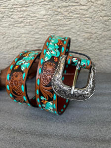 Cinturón Floral Occidental de Cuero Auténtico Hecho a Mano, Cinturón de Cintura Unisex de Cuero Auténtico Hecho a Mano, Novedad - Product Image 2