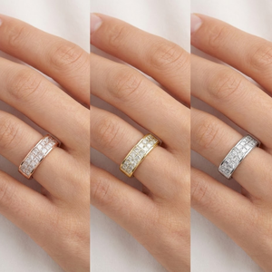 Anillo de Boda de Oro Amarillo de 18K con Diamantes de Corte Princesa, Engaste Invisible de 2 Filas, Anillo de Aniversario, Joyería Fina, Venta al Por Mayor - Product Image 3