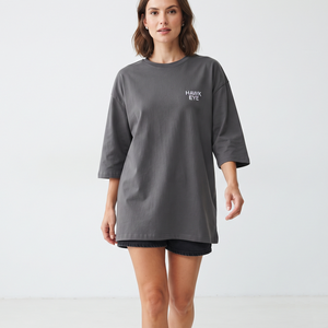 Wholesale Women's Oversized Crew Neck Cotton T Shirt Longline Loose Three Quarter Sleeve Custom Printed Fashion Tee - Product Image 1