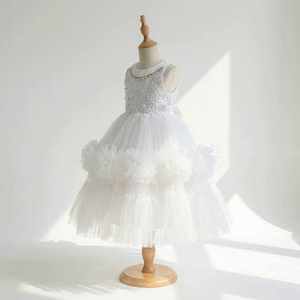 Wholesale Summer Luxury Princess Sleeveless Knee-Length <b>Ball</b> Gown Party Dress Sequin High-Low Hemline <b>Glitter</b> Waistband For Girl - Product Image 1