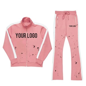 Custom Paint <b>Black</b> Flared Men Tracksuit Streetwear Women Stacked <b>Pants</b> 2 Piece Sets Sweatsuit Set With Pockets - Product Image 3