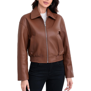 2026 New European Motorcycle Ladies <b>Leather</b> <b>Jacket</b> Large Size Short Slim <b>Long</b> Sleeve <b>Leather</b> <b>Jacket</b> Women - Product Image 2