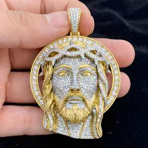Pendentif RCK Global Iced Jesus Face en argent sterling 925 plaqué or avec micro-incrustation de moissanite VVS1 taille brillant, bijoux religieux - Product Image 3