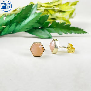 Pendientes de Plata 925 con Piedra Solar Hexagonal de 8mm y Engaste de Bisel |   Pendientes Minimalistas con Piedras Preciosas para Mujer - Product Image 4