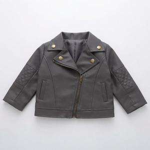 Blouson en cuir PU pour garçons, col montant, fermeture éclair, décontracté, écologique, imperméable, léger, vêtements d'extérieur pour enfants, vente en gros - Product Image 1