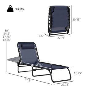 Sdraio Pieghevole Reclinabile a 4 Posizioni Blu Scuro con Rete Traspirante e Seduta Elastica - Product Image 3