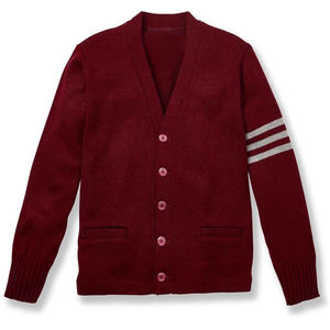 Suéter de Punto Unisex de Alta Calidad con Cuello en V, Color Sólido, Estilo Escolar Otoño Invierno, Cárdigan Rojo de Punto para Hombre con Cuello en V y Manga Larga - Product Image 5