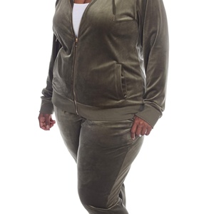 Women's Olive Green Hooded <b>Tracksuit</b> Set Full Length Solid Color Casual Joggers with Side Pockets Zipper Fly Autumn Wear - Product Image 5