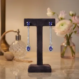 Pendientes de Diamante y Tanzanita en Plata de Ley 92.5 KLST-30761 - Product Image 4