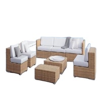 Ensemble de canapés de jardin extensibles modernes en rotin tressé haute performance avec plateau en verre pour usage extérieur DL