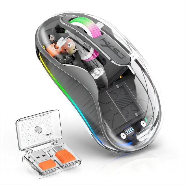 HXSJ M333 Mini Wireless Gaming Mouse Transparent Three-Mode Magnetic Suction Rechargeable Right-Handed Design for Tablet PC