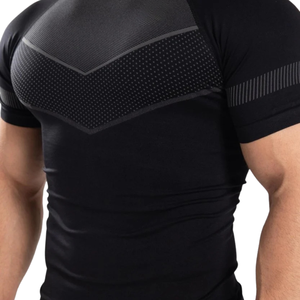 เสื้อคอมเพรสชั่นไร้ตะเข็บสีดำสำหรับผู้ชาย ทรงปกติ ผ้าถักโพลีเอสเตอร์/คอตตอน ป้องกันการเกิดขุย ระบายอากาศได้ดี - Product Image 3