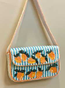 Bolso Rectangular Lavable de Poliéster Bordado a Mano ALI FASHION ART con Diseño de Rayas Azules y Frutas Naranjas, Artesanía Textil - Product Image 3