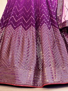 Purple Pink <b>Lehenga</b> Set Glitter Zigzag Evening Dress Embroidered Banarasi Style Party Wedding Outfit - Product Image 6