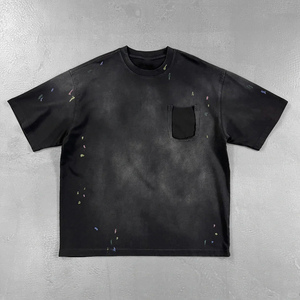 Camiseta Vintage Lavada con Bolsillo para Hombre, Algodón Pesado, Estilo Oversize, Streetwear, Personalizable con Logo, Camiseta Lisa OEM ODM - Product Image 1