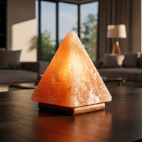 Lampe en sel de roche de cristal pyramidal, cristal rose naturel, base en bois sculptée à la main, décoration triangulaire pour la maison, bien-être, cadeau de Thanksgiving