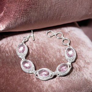 Pulsera de plata esterlina ajustable elegante hecha a mano para mujer, piedra preciosa kunzita Rosa Bohemia, regalo cristiano romántico a la moda - Product Image 2