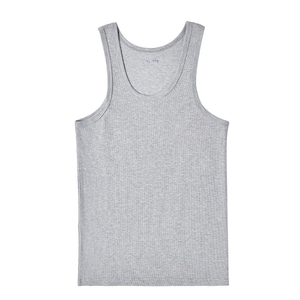 Débardeur côtelé blanc personnalisé pour homme avec logo en tissu, idéal pour la course et la gym - Product Image 1