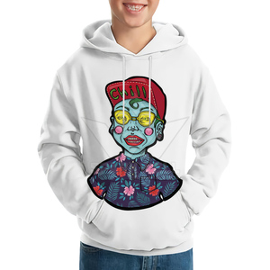 Sweat à capuche unisexe blanc avec imprimé clown dessin animé sur le devant, décontracté, manches longues, streetwear, pour l'automne - Product Image 2