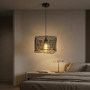 Urban Loft Pendant Hanging Lamp Geometric Metal Slat Ceiling Fixture Architectural Dual Layer Chandelier for Entryway & <b>Hallway</b> - Product Image 3