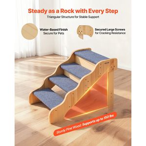 Escaleras de Madera para Mascotas de 4 Peldaños con Capacidad de Carga de 150 lb, Superficie Antideslizante, Diseño Estable para Gatos y Perros, para Camas, Sofás y Autos - Product Image 3