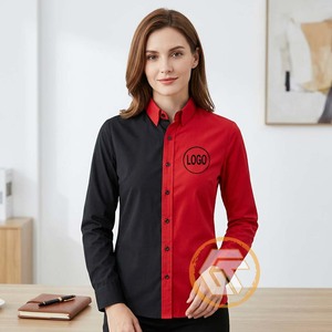 Camisa DELTA para Mujer, Roja y Negra con Bloques de Color en Contraste, Cierre de Botones, Manga Larga, 100% Algodón Popelina, Ropa de Trabajo - Product Image 3