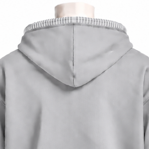 Silver Stitched Border Distressed Pullover <b>Hoodie</b> <b>Oversized</b> Sweatshirt Contrast <b>Stitch</b> Kangaroo Pocket Modern Casual Street - Product Image 4
