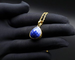 Collier pendentif en lapis-lazuli bleu, chaîne en or, bijoux en pierres précieuses naturelles, cristal de guérison, cadeau pour femmes et hommes, élégant - Product Image 4